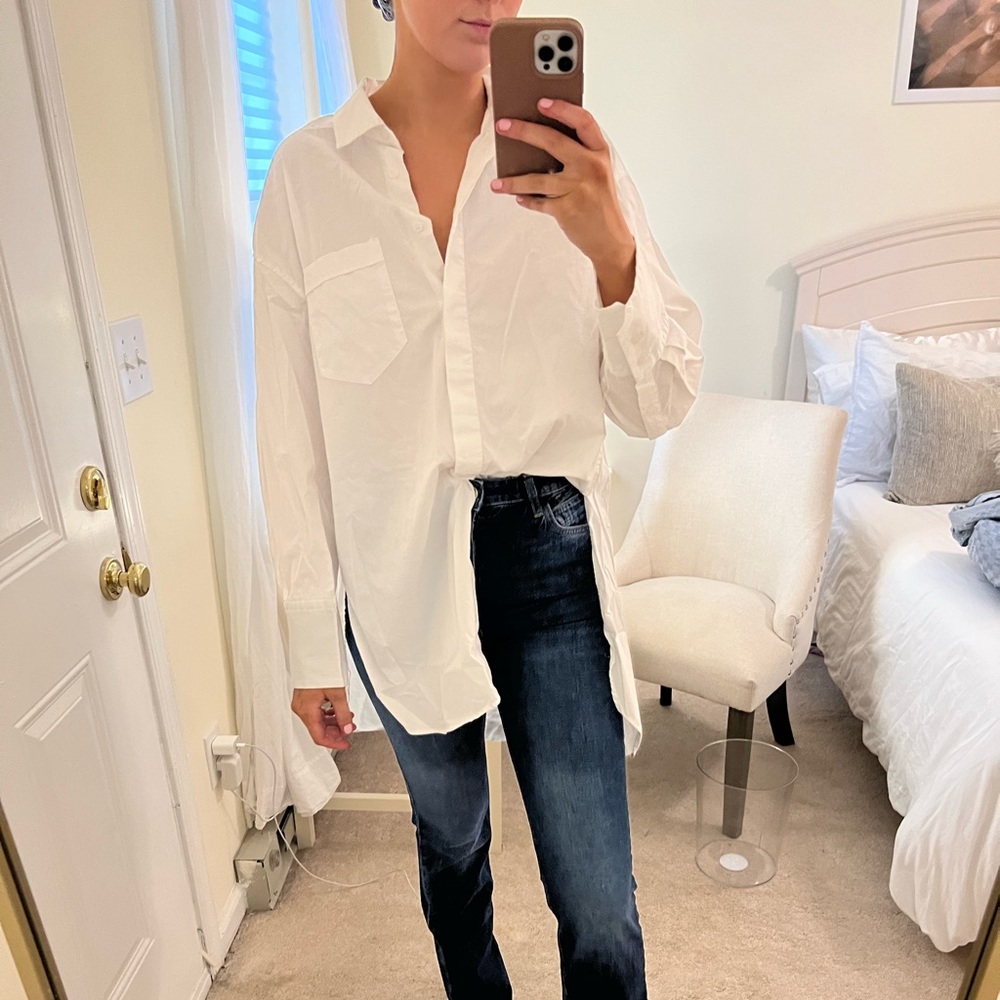 ZARA extremely oversized white button down blouse
